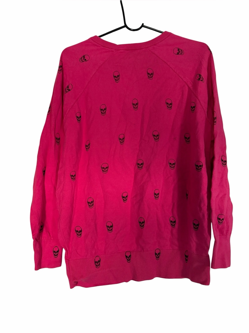 Torrid 1 Plus Size 1X Hot Pink Skull Print Crewneck Sweater Goth Punk Cotton - Picture 4 of 8